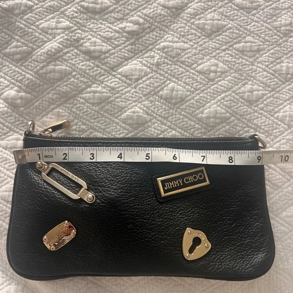 Jimmy Choo Black Leather Clutch with Gold Accents - Picture 8 of 9